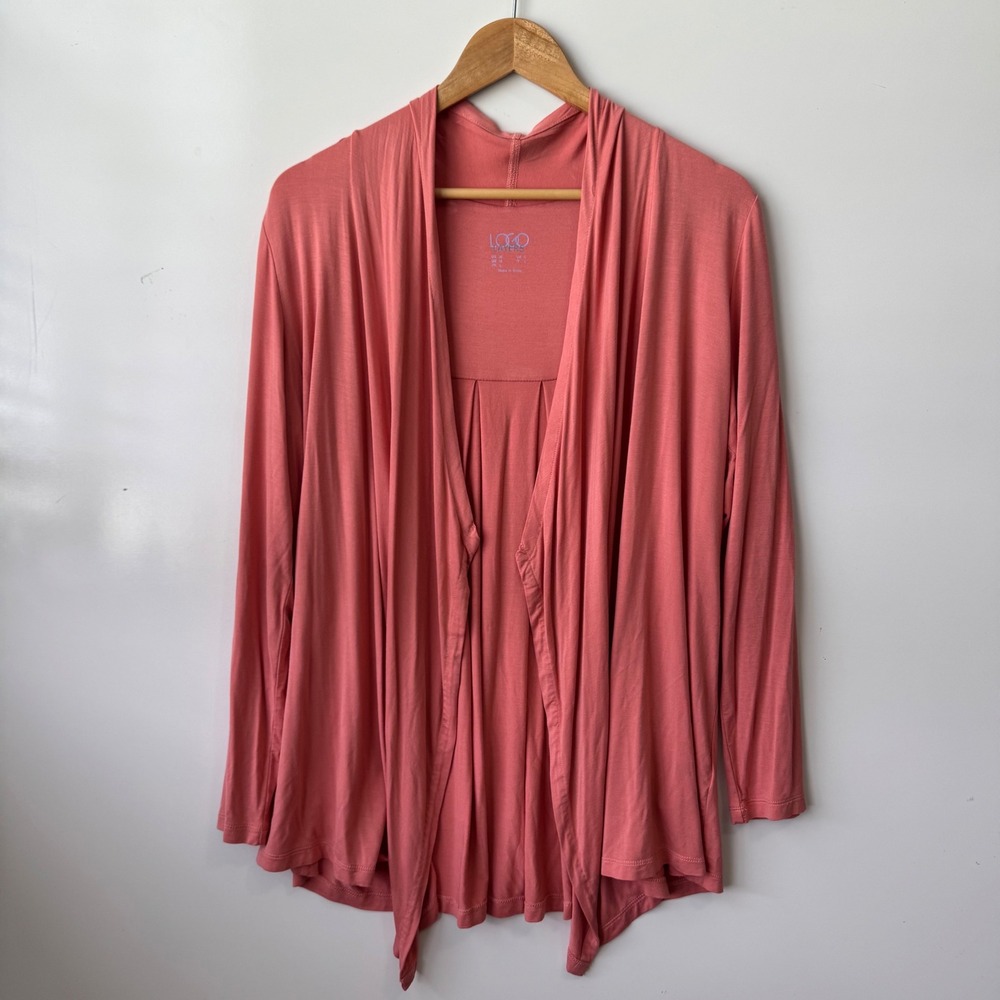 LOCO Layers Open Front Cardigan Draped‎ Lightweight Coral Pink Medium